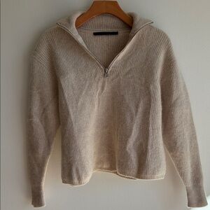 Jenni Kayne Cozy Beige Half-Zip Sweater Cashmere Size Small